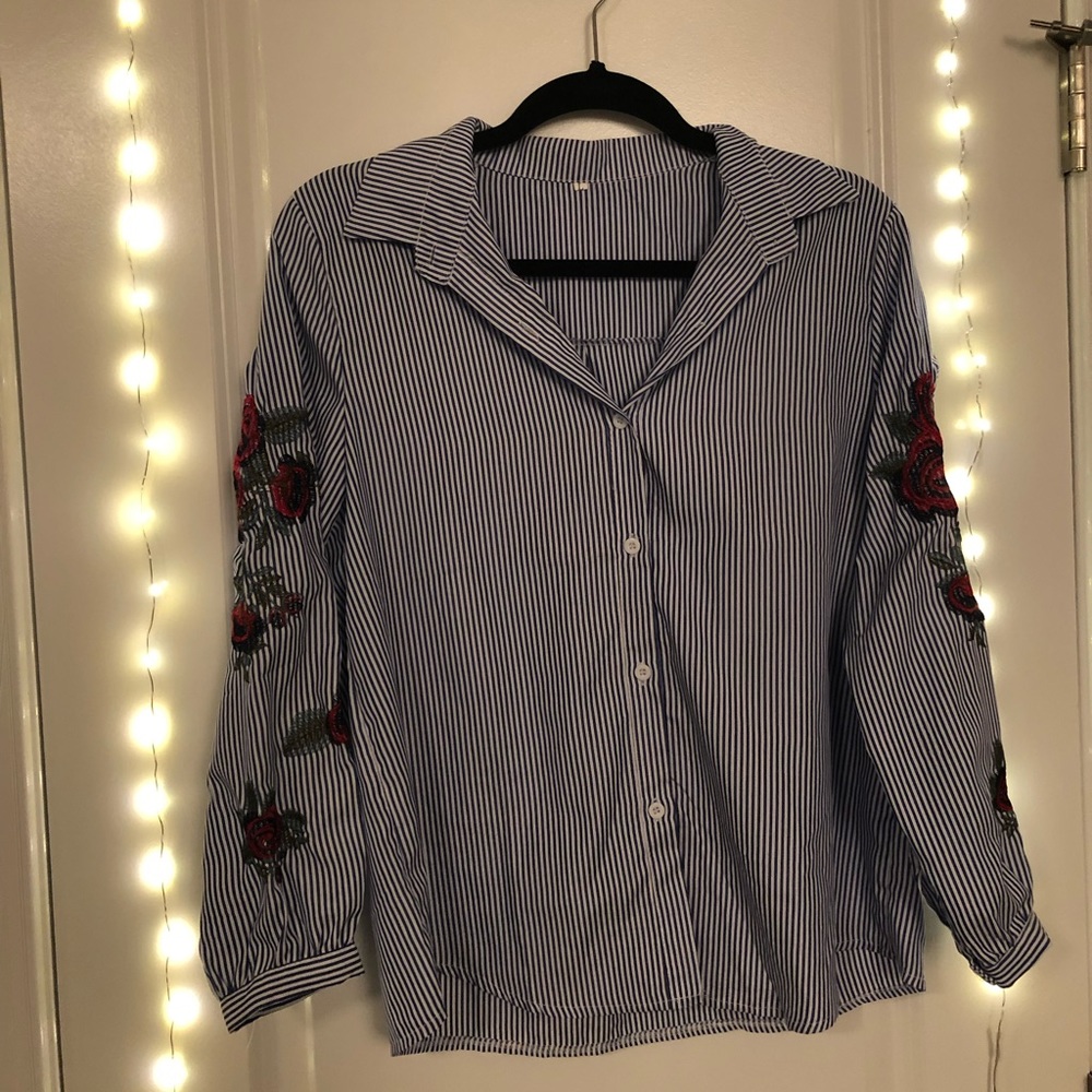 Striped blouse with Rose patches